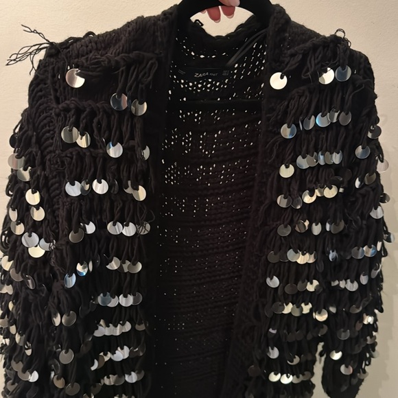 Zara KNIT size M black silver long cardigan coat - Picture 3 of 5